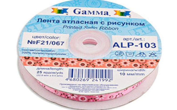 Лента атласная 10 мм ( 3/8 ") с рисунком ALP-103 "Gamma" 22.8 м ±0.5 м В11/001