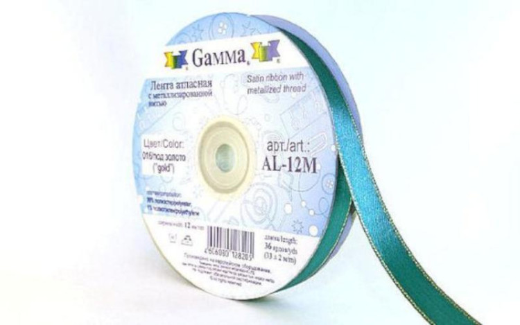 Лента атласная GAMMA ш-25мм с метеллиз.серебр.нитью AL-25M бирюза