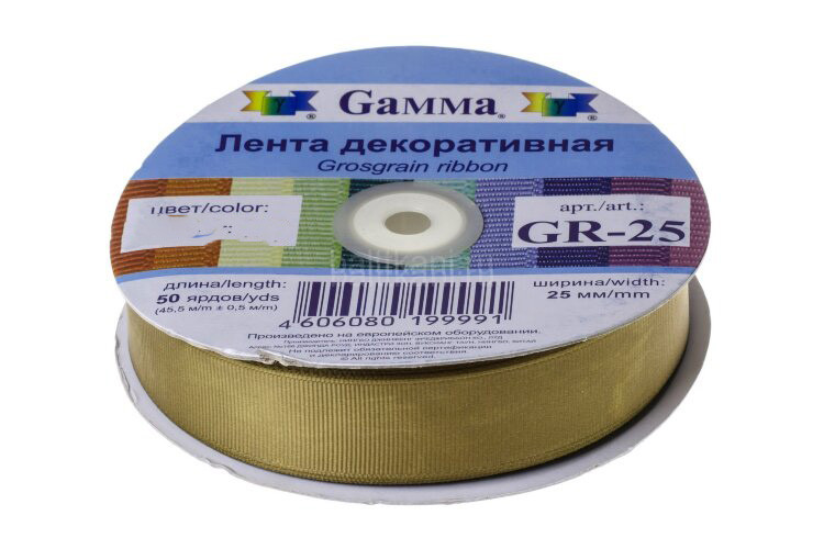 Лента декор.репсовая "GAMMA" 25мм №014 мох арт.GR-25 уп.45м
