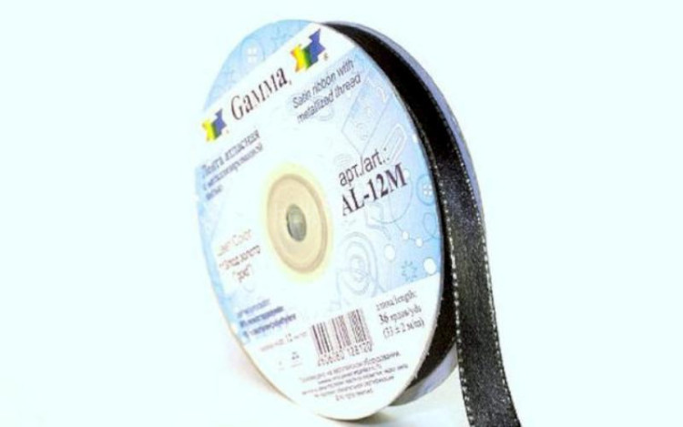 Лента атласная GAMMA ш-25мм с метеллиз.золотой.нитью AL-25M черный