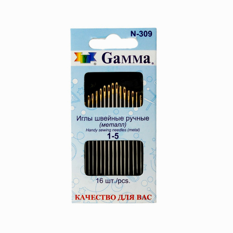 Иглы "GAMMA" для шитья ручные №1-5 N-309 блистер 16 шт