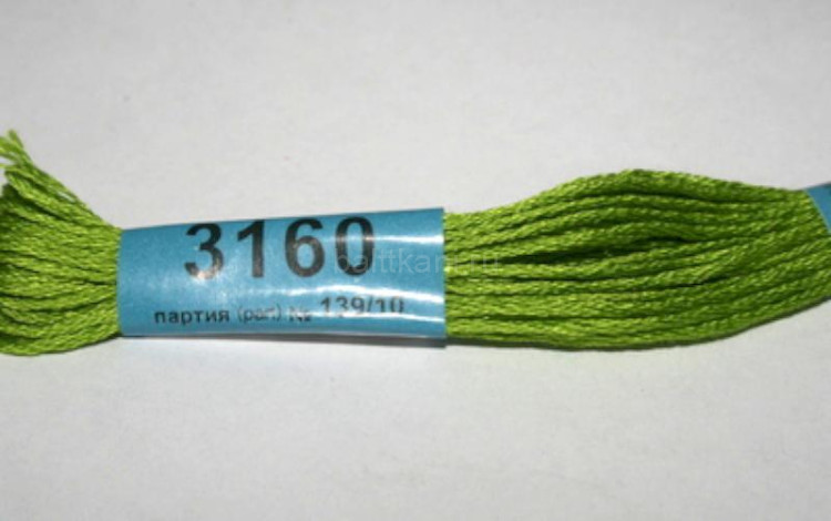 Нитки для вышивания "GAMMA" мулине ( 3071-3172 ) х/б 24 x 8 м №3160 яр.зеленый
